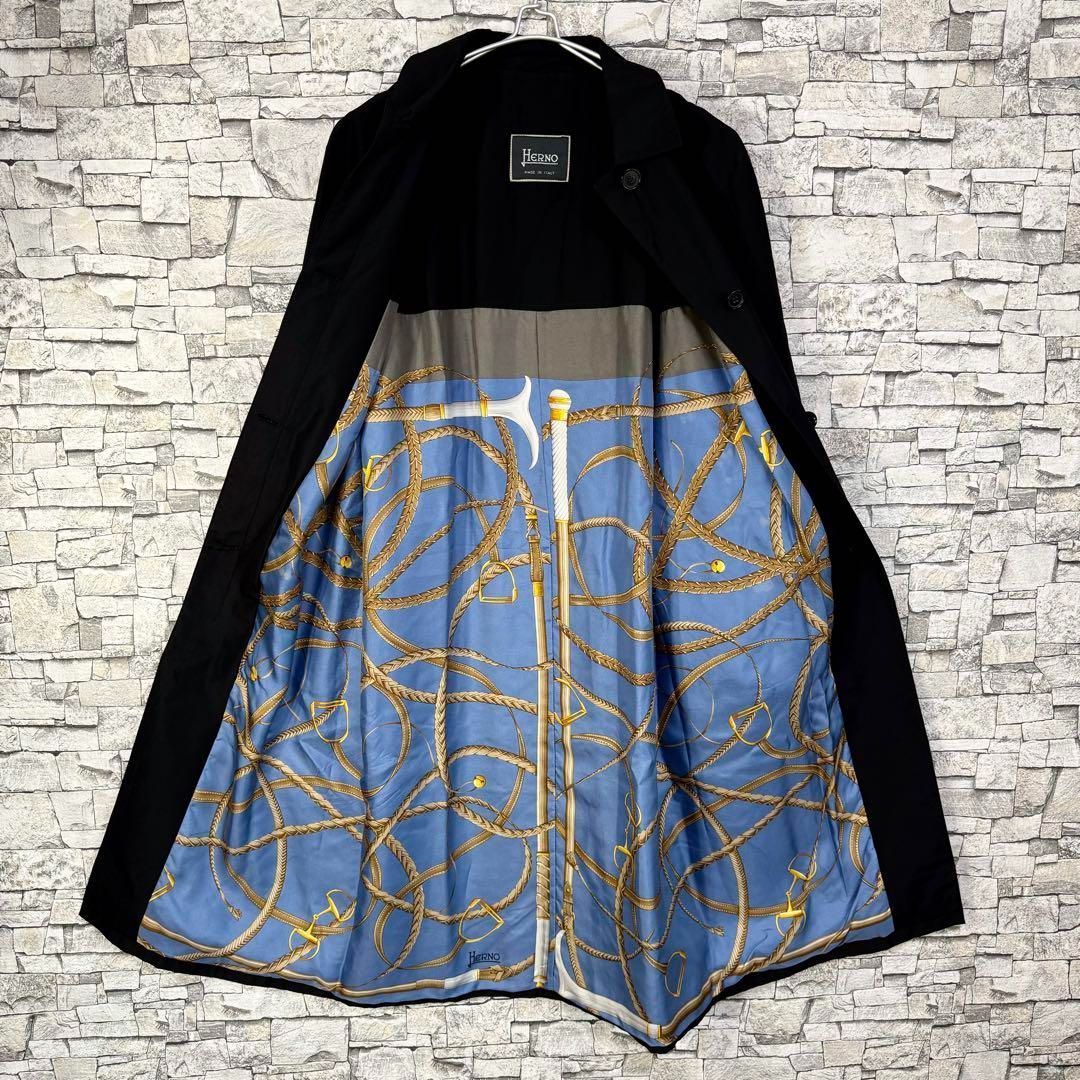 HERNOシルク100%コート　ベルト付き　スカーフ柄裏地　ネイビー 美品】ヘルノ ロングコート カシミヤ100% シルク裏地総柄｜Yahoo