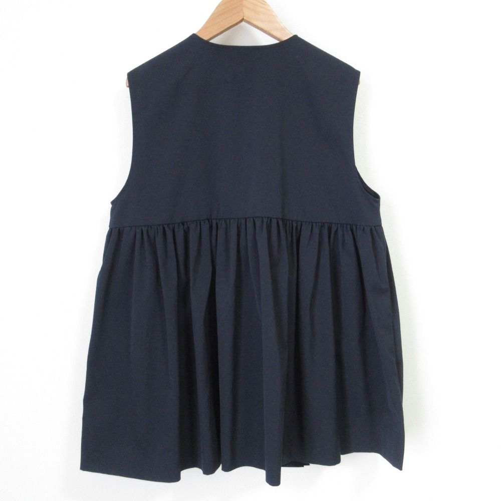22 SS yori ヨリ ダブルクロスギャザーフリルジレ ノースリーブブラウス 38 ネイビー レディース 古着