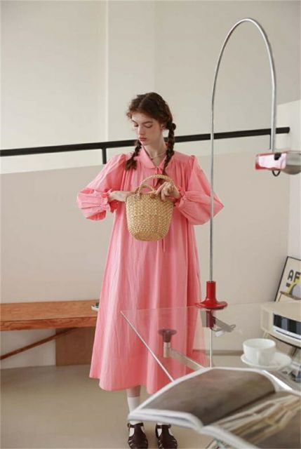 休暇 ワンピース ロングスカート スリム 長袖 シャツワンピース (T)