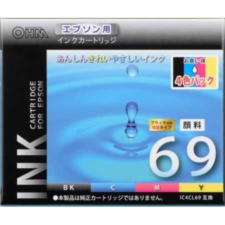 エプソン互換インク　69 4P【オ−ム電機 INK-E69B-4P OA用品 インク・用紙　汎用インク　】