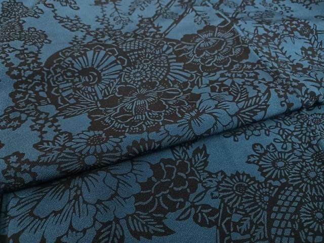 平和屋着物○藍造り国選定無形文化財 藍師・佐藤昭人 小紋 花車 反端