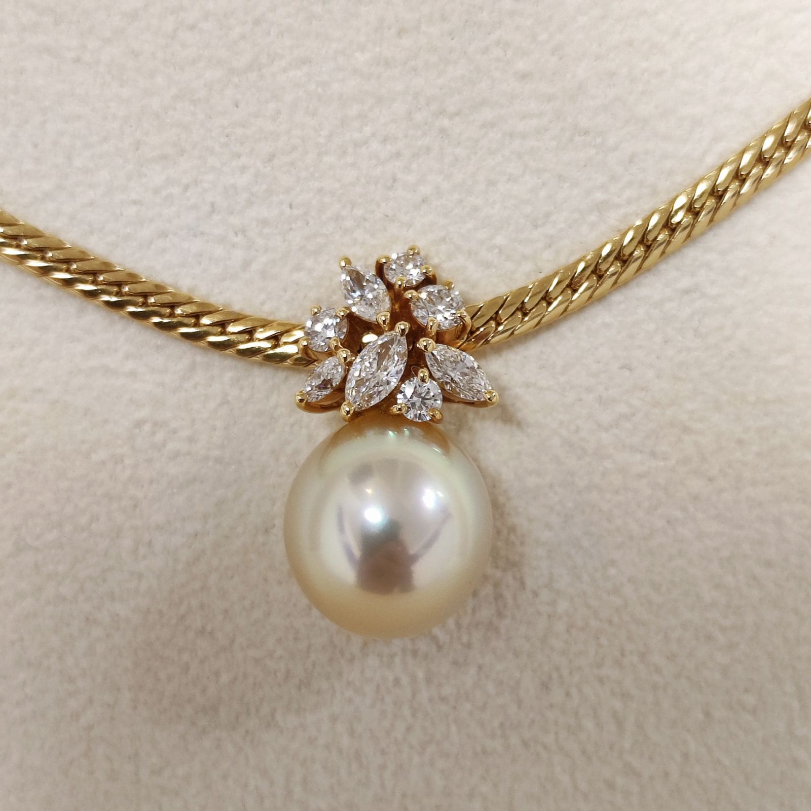 ミキモト MIKIMOTO K18 一粒パール11.4mm ダイヤ0.77ct ネックレス 