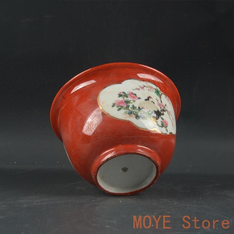 景徳鎮 沙紅開窓仙鶴花鳥図菖蒲鉢 良い 花鉢 大盆栽 小盆栽zw0829