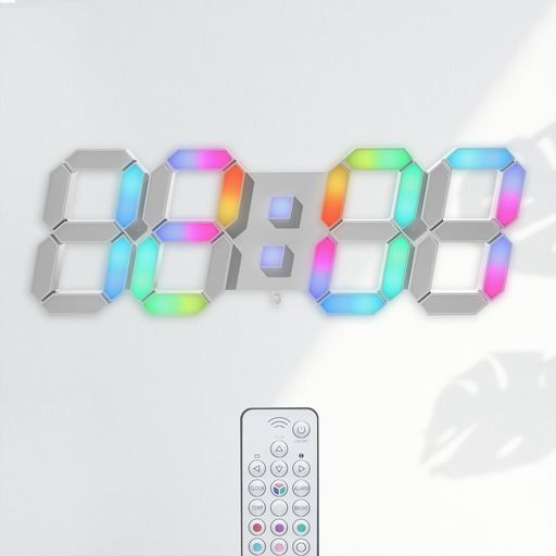 KOSUMOSU多色デジタル時計7色LED時計RGB置き時計ネオン壁掛け時計明るさ調整可能な時計15インチリモコン付き時間表示(12/24時間)/日付/温度(C/F)アラーム機能ACD-215C...