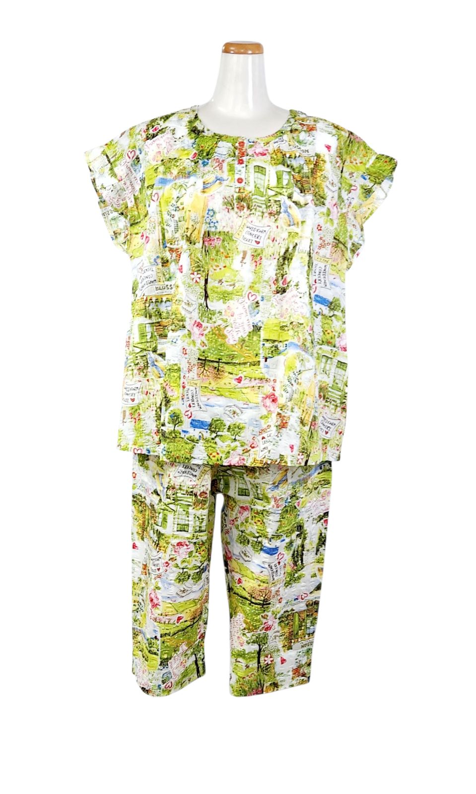 夏物　鴨居羊子 TUNIC　ノースリーブ袖　ローンサッカー パジャマ　日本製 チュニック TUNIC チュニック 鴨居羊子 半袖Vネックパジャマ 80