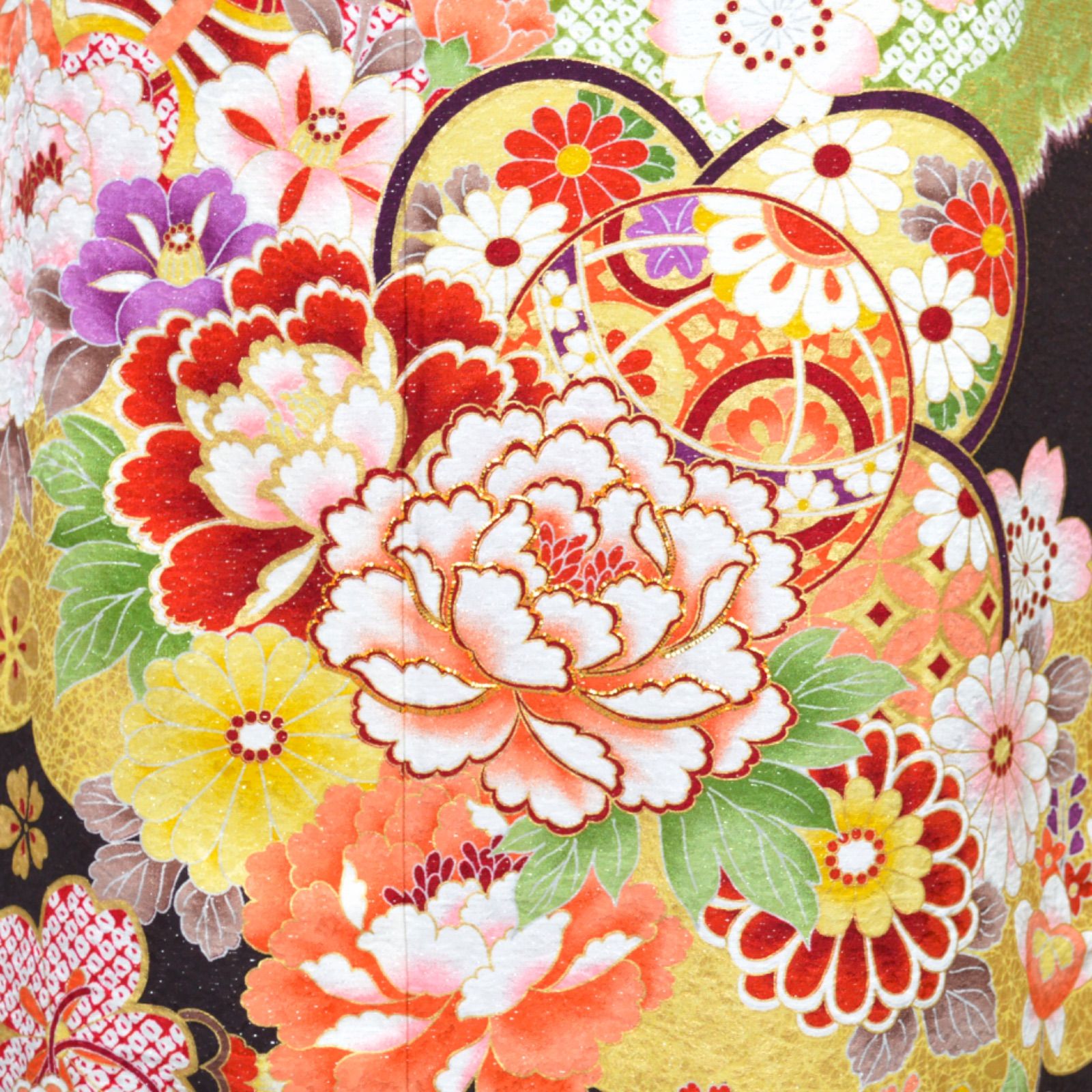 美品》正絹 振袖フルセット S〜Lサイズ 成人式 金駒刺繍 ブラウン 古典