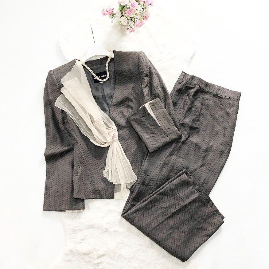 GIORGIO ARMANI ジョルジオ アルマーニ パンツスーツセットアップ チュールデザイン テーラード パーティー 38