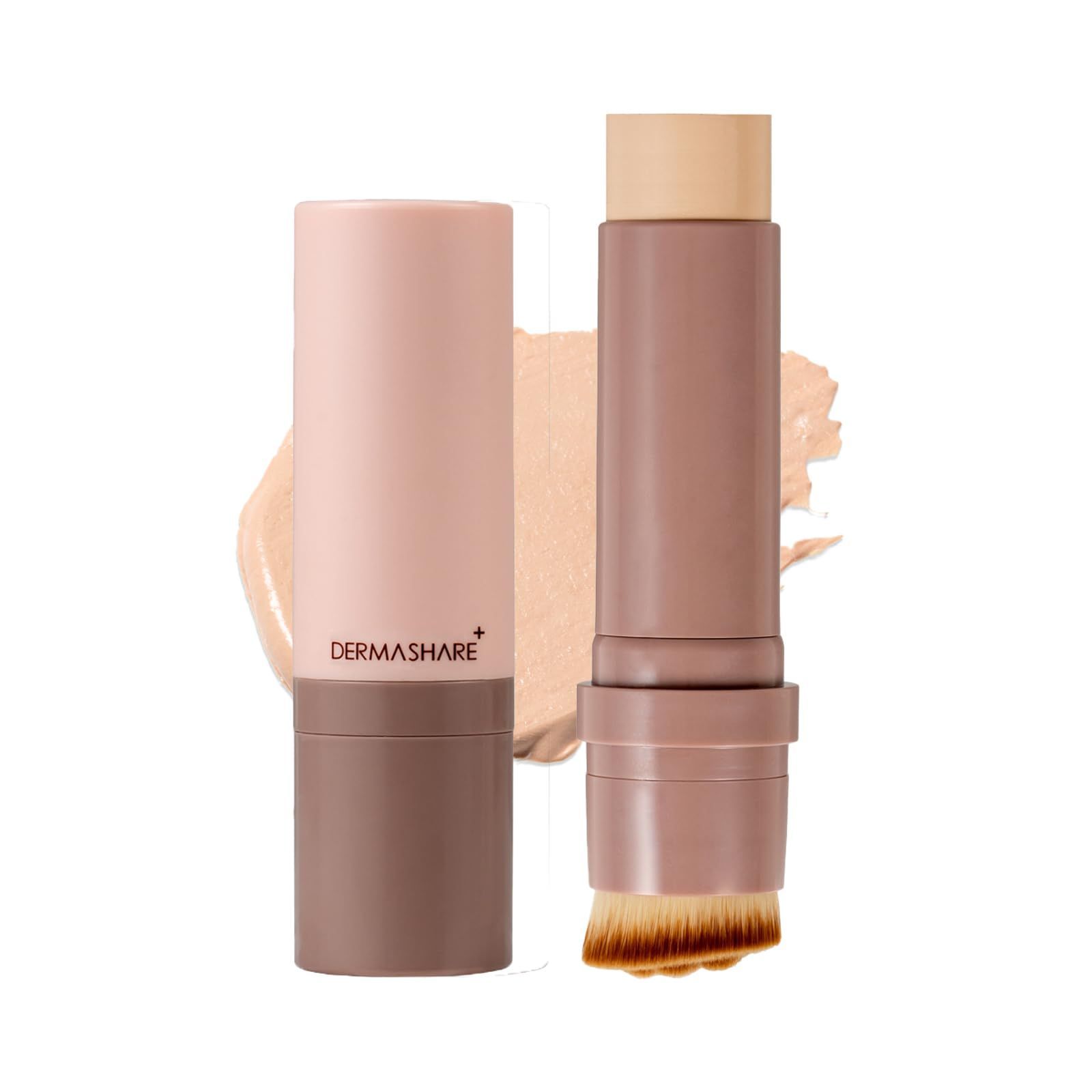 【人気商品】ファンデーション スティックファンデーション [DERMASHARE] ブラシ付き 全ての肌質 ヴィーガン ブラシ取り外し可 14g ダーマシェア ナチュラルベージュ