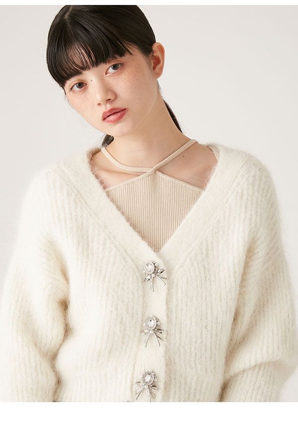 リリーブラウン2025 L.B CANDY STOCK袖ファーニットカーディガン L.B CANDY STOCK]袖ファーニットカーディガン(カーディガン)｜トップス