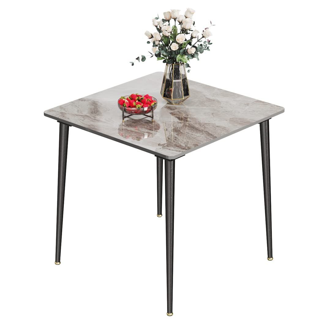 2人掛けテーブル 大理石風 モダン おしゃれ 幅80㎝ 単品 石材×スチール 正方形 2人用 テーブル 食卓 グレー ダイニングテーブル UNHO