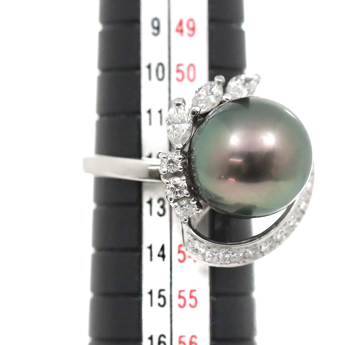 タサキ TASAKI 12号 リング 黒蝶真珠 12.2mm ダイヤ 0.82ct Pt タサキ TASAKI 12号 リング 黒蝶真珠 12.2mm ダイヤ 0.82ct Pt