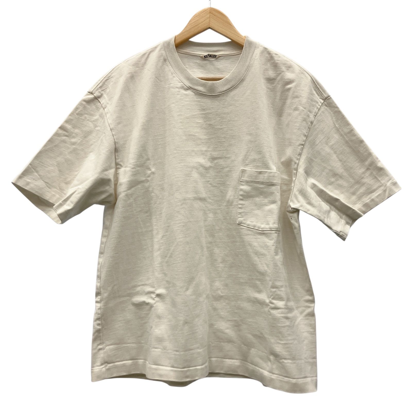C339 AURALEE オーラリー Tシャツ ホワイト 厚手 胸ポケット トップス メンズ 5サイズ