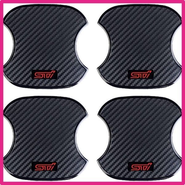 スバル_M ドアハンドルプロテクター STI スバル 車用 カーボン ドアノブ ガード 傷防止 4枚入り (M， スバル)