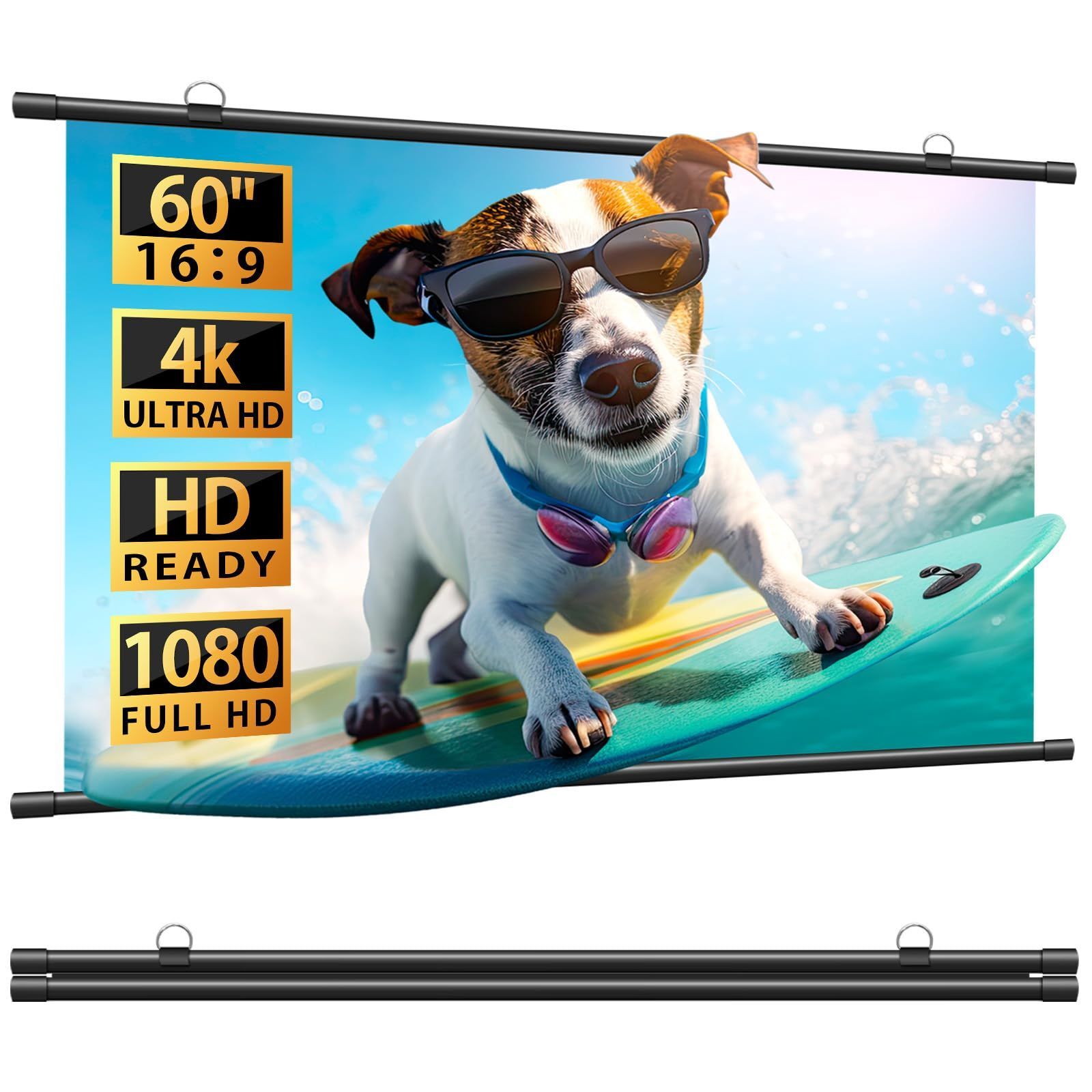 ANDWINT Screen Projector 60" 16:9 Viewing Angle 170° Home Theater Hanging Roll Up Large Screen Lightweight Wall Mount Projection Screen Easy to Carry and Install Indoors and Outdoors
