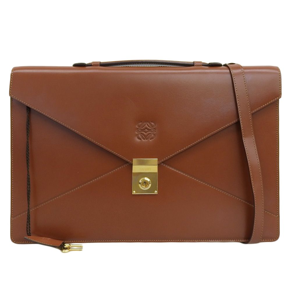 ロエベ LOEWE アナグラム ブリーフケース 茶 ビジネスバッグ オールレザー ロエベのビジネスバッグ・正規品・美品・アナグラム・茶色系