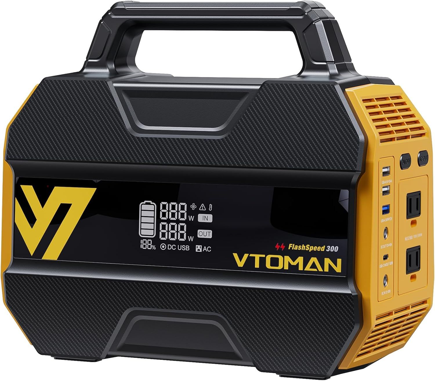 VTOMAN FlashSpeed 300 ポータブル電源 230Wh 定格出力300W 瞬間最大600W PD100W出力 リン酸鉄リチウムイオン電池 長寿命 BMS電池保護 パススルー機能 7つ出力ポート モバイルバッテリー コンパクト 純正