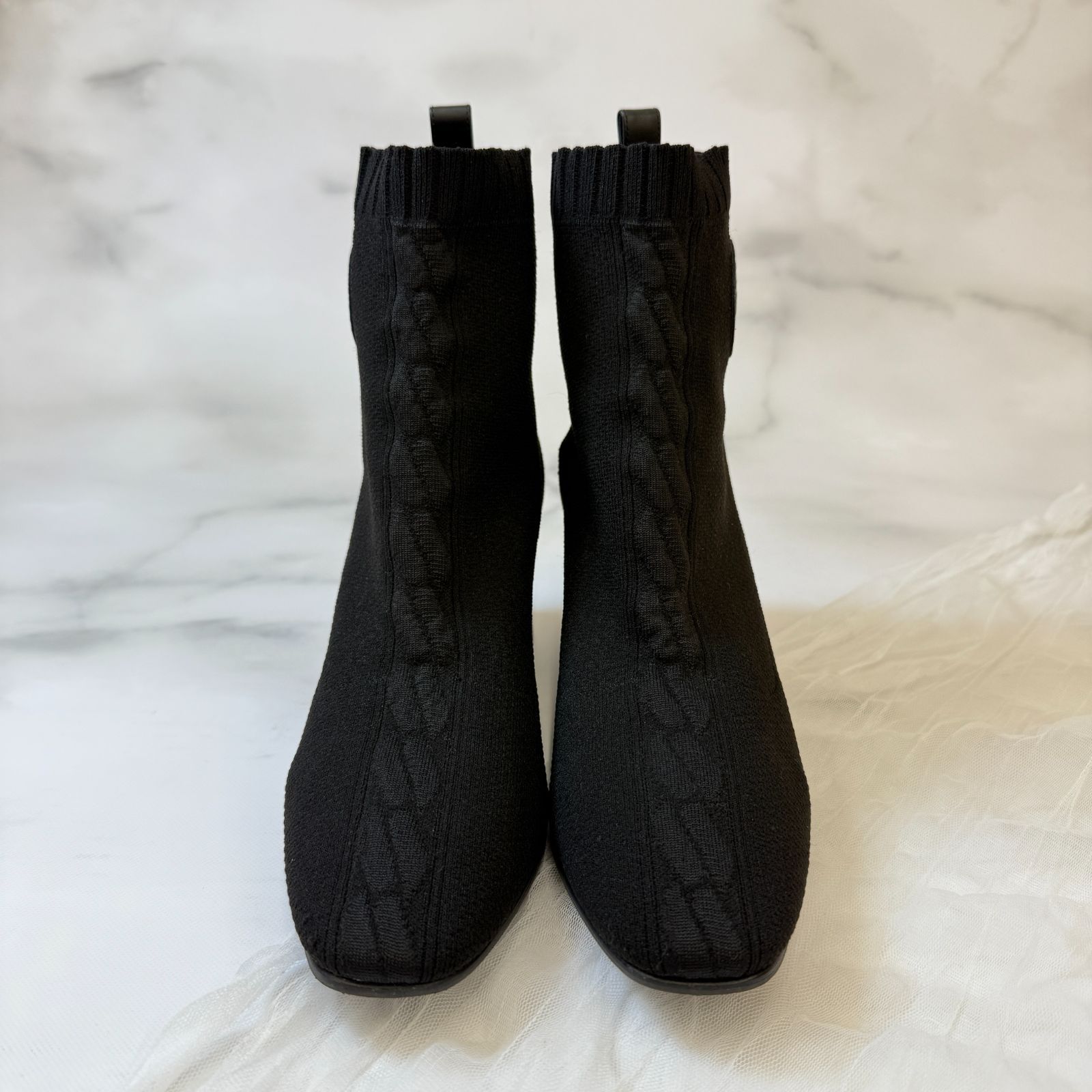 鑑定済み エルメス ヴォルヴェール 37.5 24 cm程度 ブラック ニット ショートブーツ エクスリブリス ジェナ