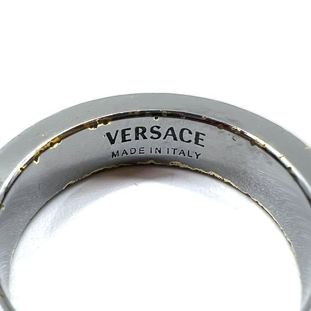 VERSACE グリークリング 指輪 16号 シルバー メタル メデューサ ロゴモチーフ イタリア製