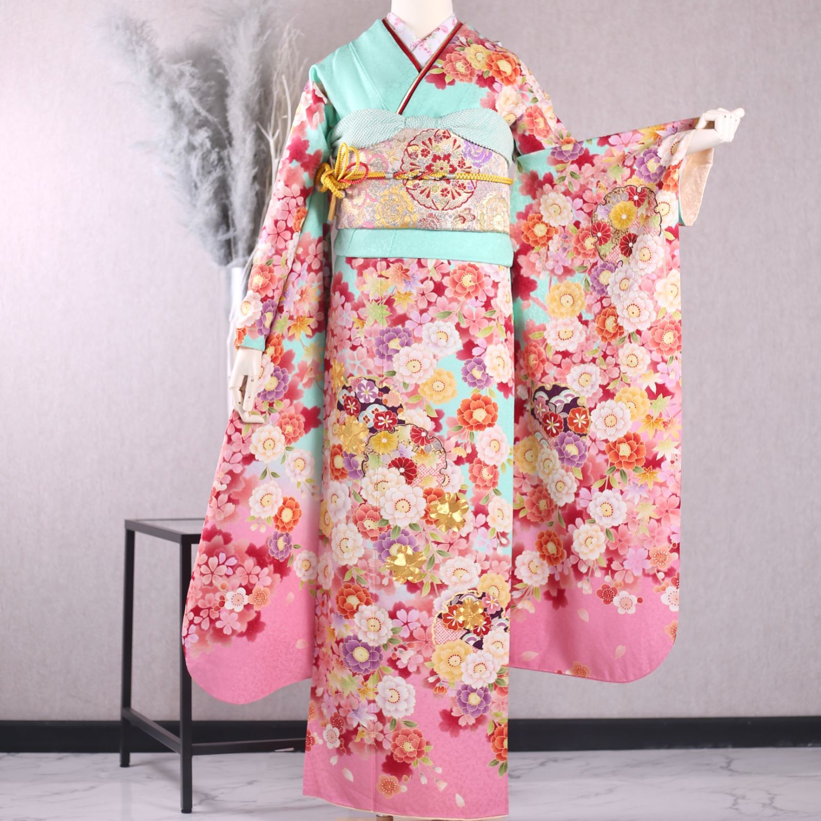 振袖フルセット 振袖セット 振袖 Lサイズ 水色×新古典 美品 成人式