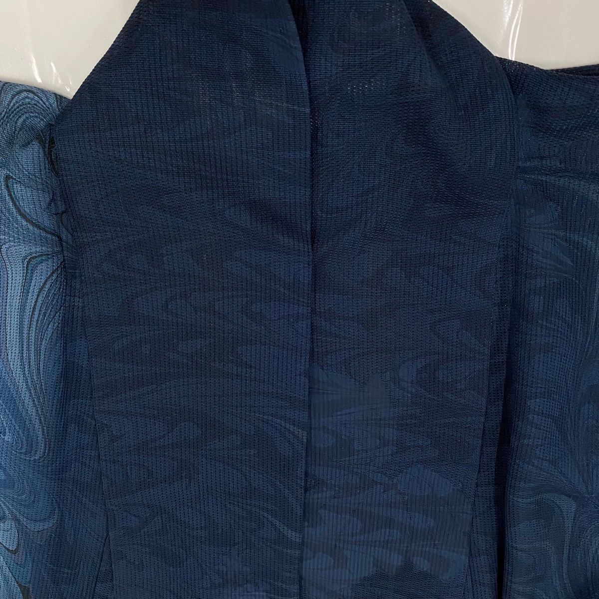 小紋 身丈158cm 裄丈66cm M 薄物 墨流し 草花 ぼかし 紺色 正絹 名品  