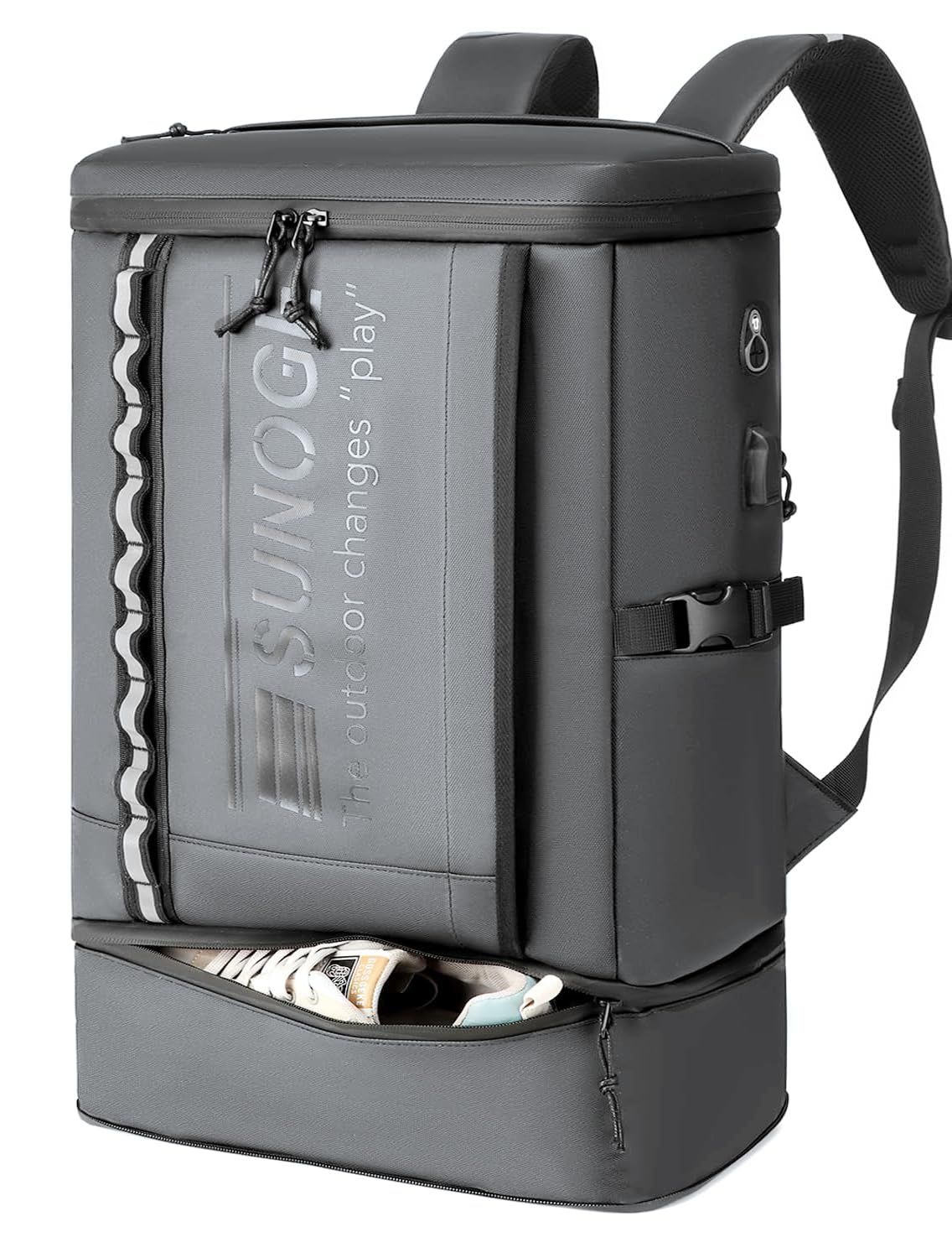 新品 [SUNOGE] リュック バックパック リュックサック メンズ 大容量 防水 止水ファスナー シューズ収納 内部直結 スクエア 15.6インチ PCリュック ビジネスリュック USB充電ポート 盗難防止 30L 