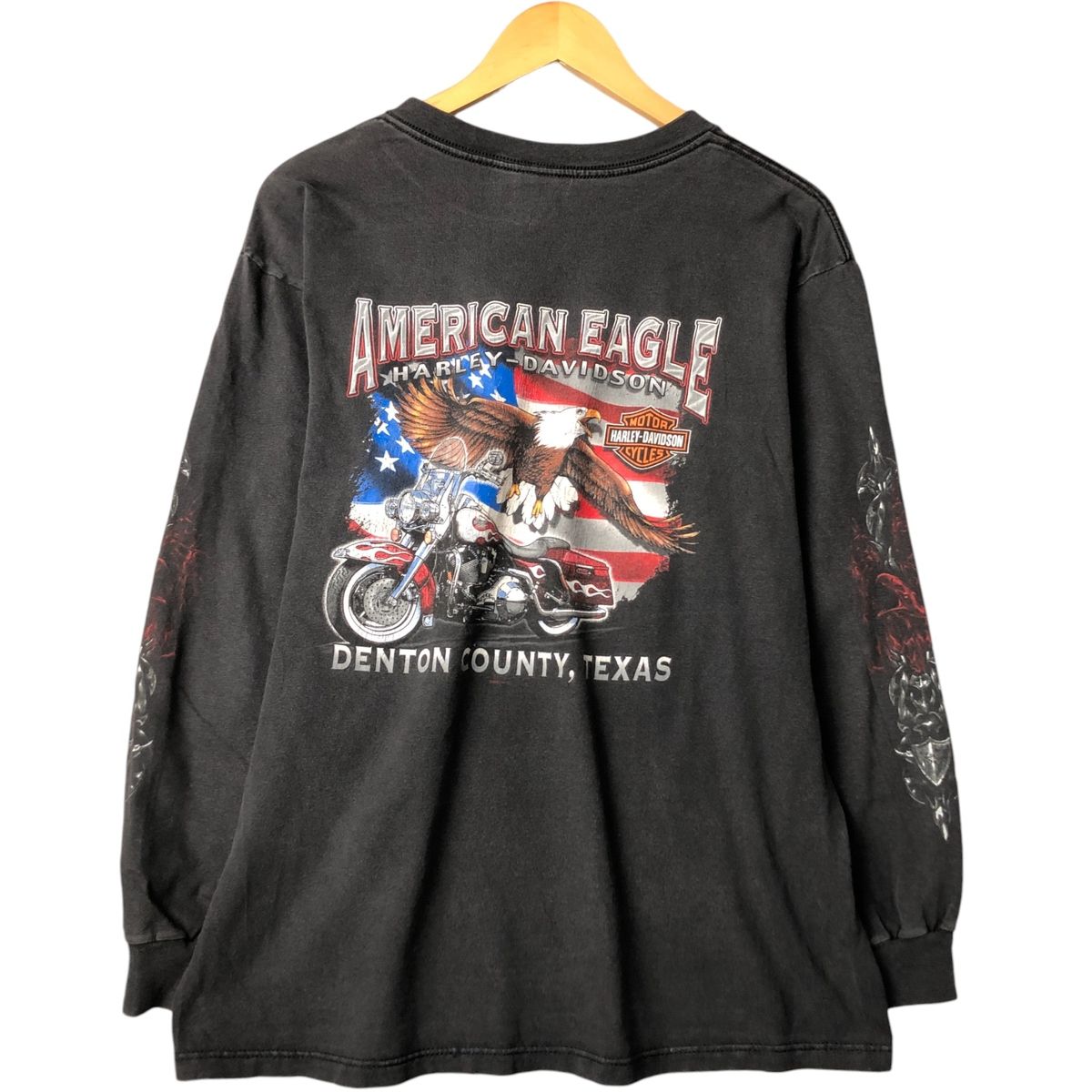古着 00年代 ハーレーダビッドソン Harley-Davidson モーターサイクル 鷲柄 イーグル柄 星条旗柄 ロングTシャツ ロンT |eaa586528