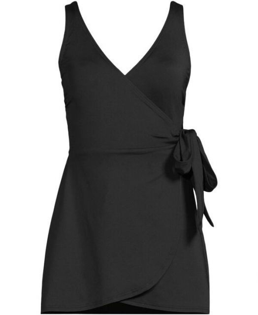 ランズエンド レディース ワンピース トップス Petite Side Tie Mini Swim Dress Swimsuit Black DECORATOM_COM_BR