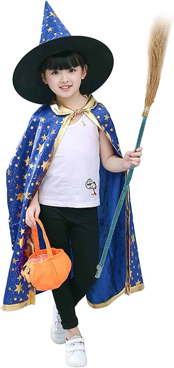 売切注意 仮装 子供 魔女 ハロウィン 魔法使い マント コスプレ 魔法師 可愛い 人気 キッズ SVNVIOZ 女の子 男の子 男女兼用 パーティー イベント 学園祭に大活躍 ブルー YUZUMIYA_COM