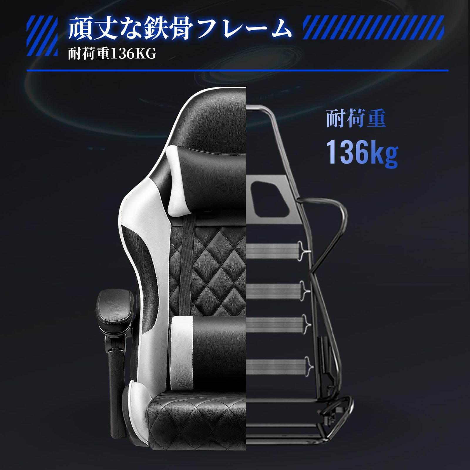 VICTONE ゲーミングチェア 連動式アームレスト ゲーム用チェア PCチェア リクライニングチェア オフィスチェア 改良座面 座り心地よい イス 椅子 テレワーク 疲れない ホワイト 基本モデル WWW_SKLAD-KIRPICHA_RU