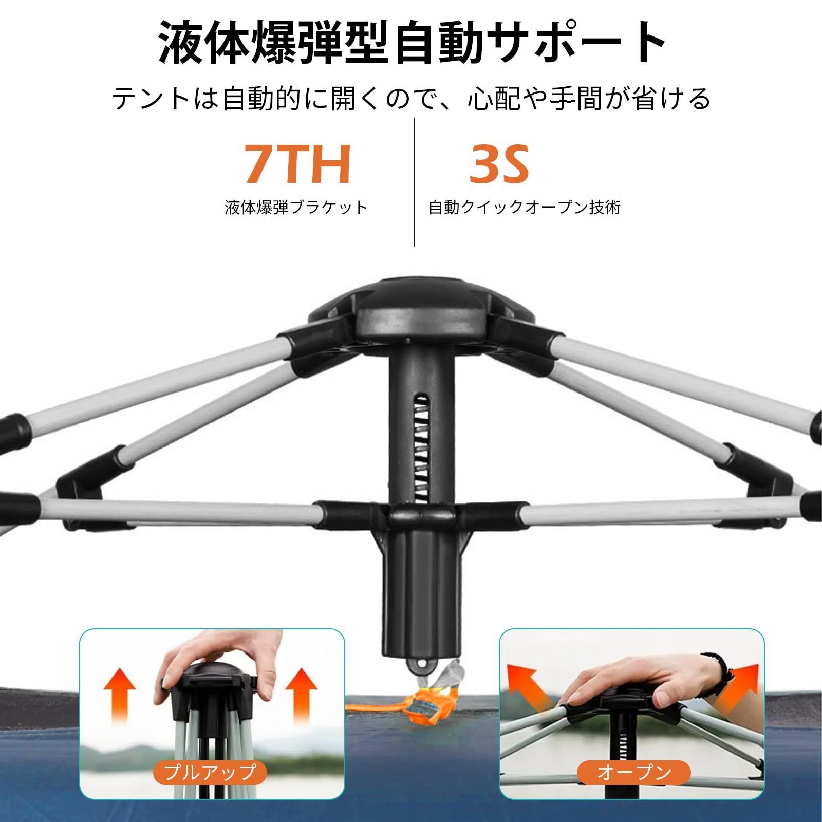 高耐久・広々としたファミリーキャンプ用テント | 防水・UVカット ワンタッチ六角形テント 2～4人用 折りたたみ 軽量 UVカット 防蚊