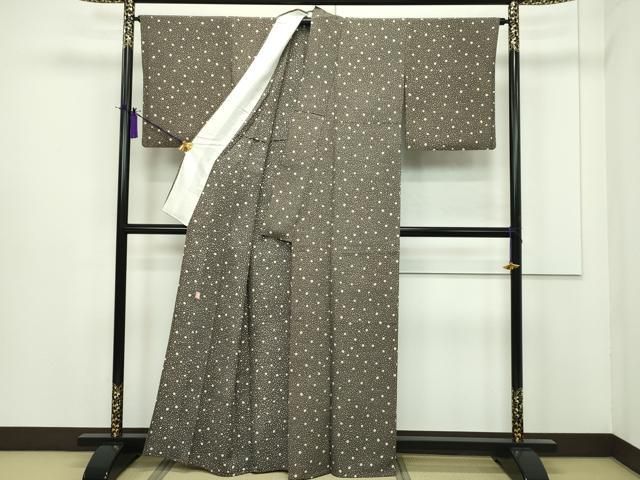 平和屋本店■極上　ファッションデザイナー 花井幸子　小紋　単衣　大小あられ　涅色地　逸品　CZAA1375s5 平和屋本店▽極上 ファッションデザイナー 花井幸子 小紋 単衣 大小