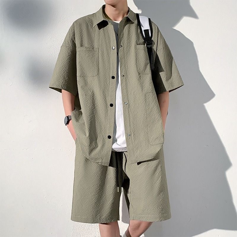 5色 セットアップ 半袖 Tシャツ ハーフパンツ アイスシルク 5 dxl-qs-men43-01.jpg