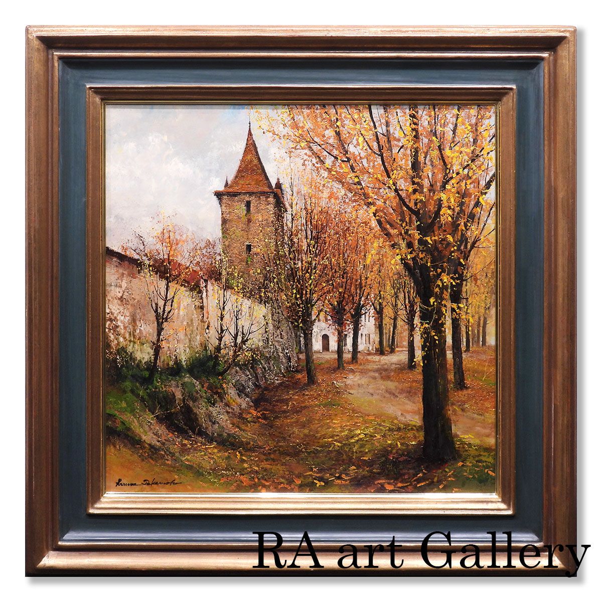 武本春根 秋想 ローテンブルグ 油彩12号 風景画 ドイツ 外国 四季 紅葉 2002年作 アート 原画 油絵 絵画 げ交渉