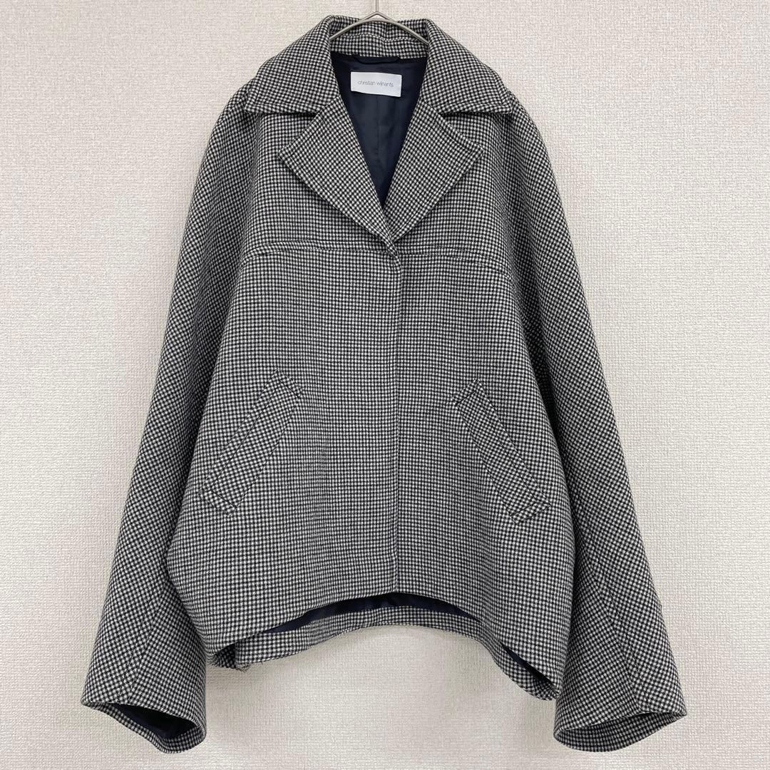 christian wijnants クリスチャンワイナンツ ショートコート ポンチョ チェック オーバーサイズ 36 ウール リトアニア製
