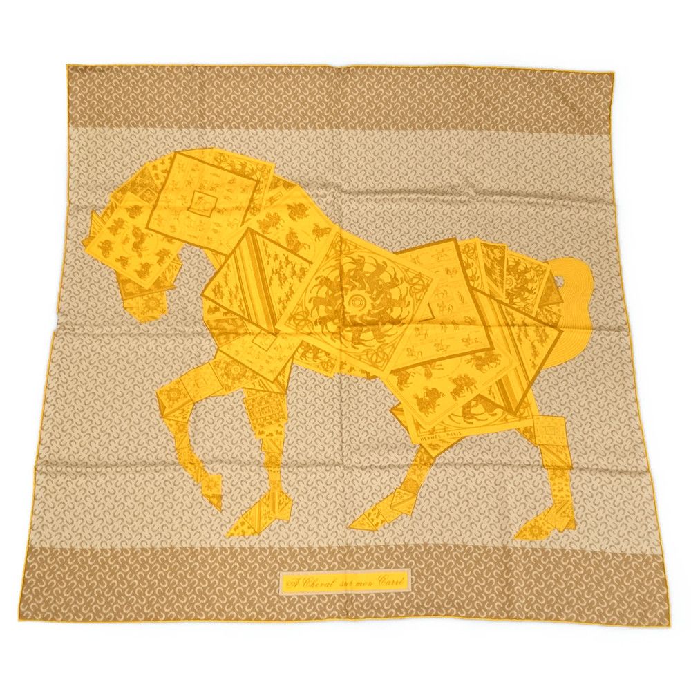 HERMES エルメス シルク スカーフ カレ90 A Cheval sur mon Carre カレの馬に乗って 正規品 / 30482