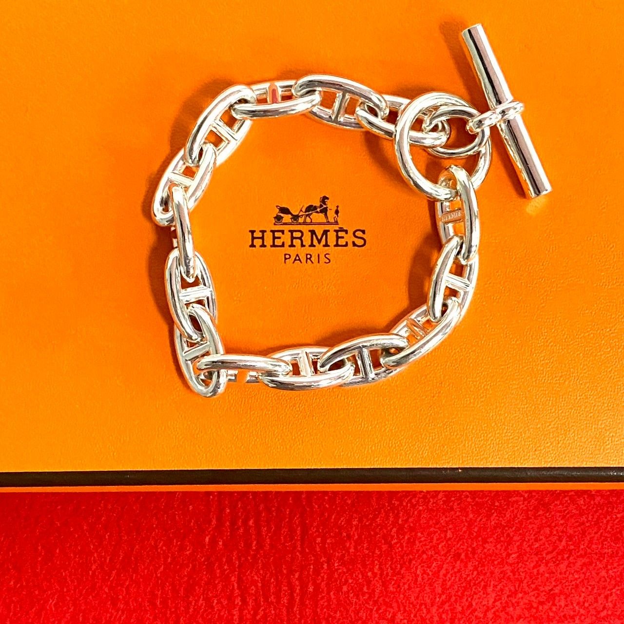 ほぼ未使用 HERMES エルメス シェーヌダンクル GM 14コマ シルバー925 