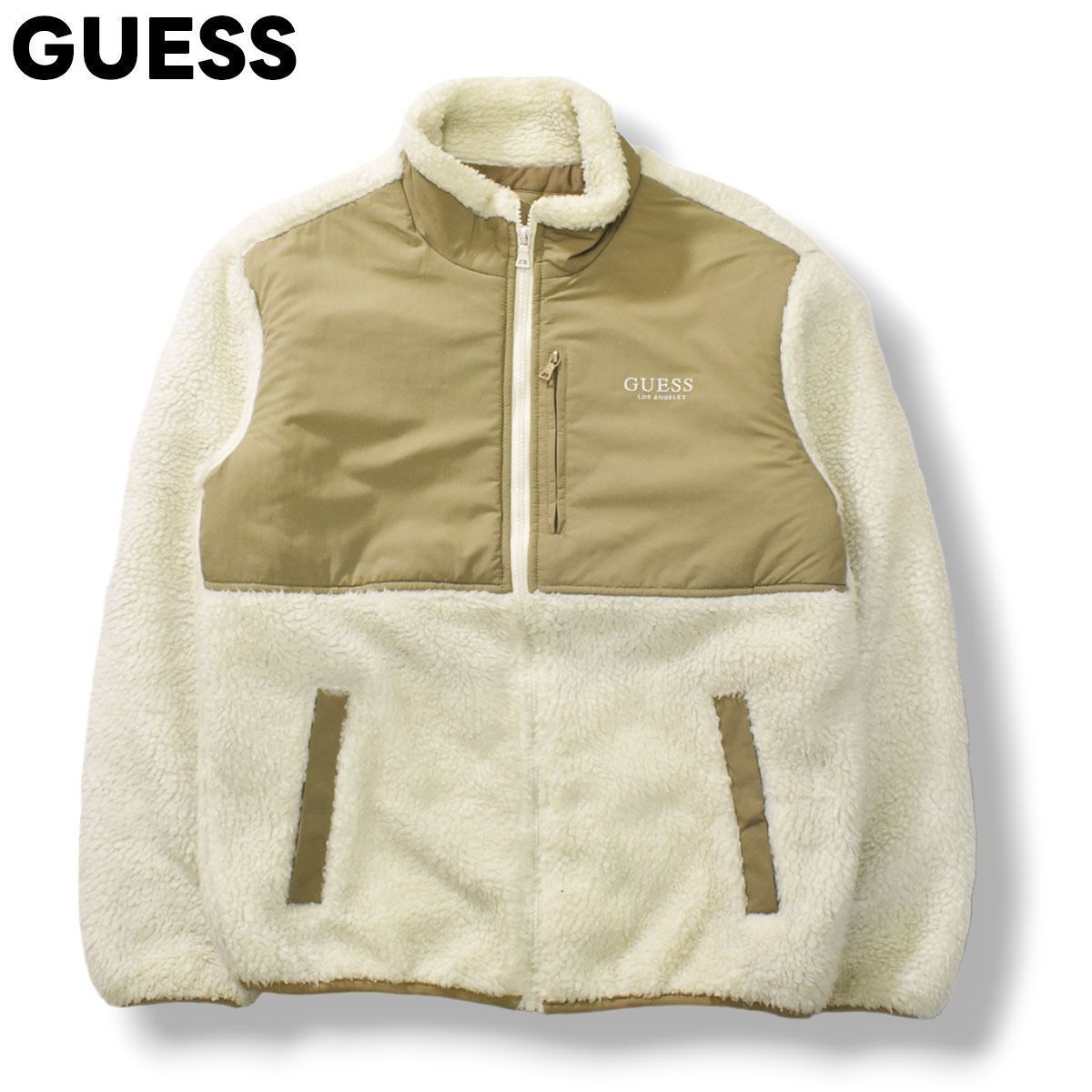 ゲス GUESS ナイロン切替 ボアフリースジャケット M ホワイト - メルカリ