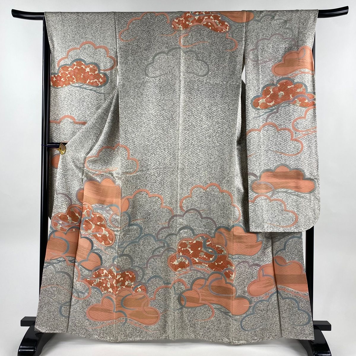 名古屋帯 美品 名品 幾何学模様 乗り切ろ ぼかし 灰紫 正絹 【中古】