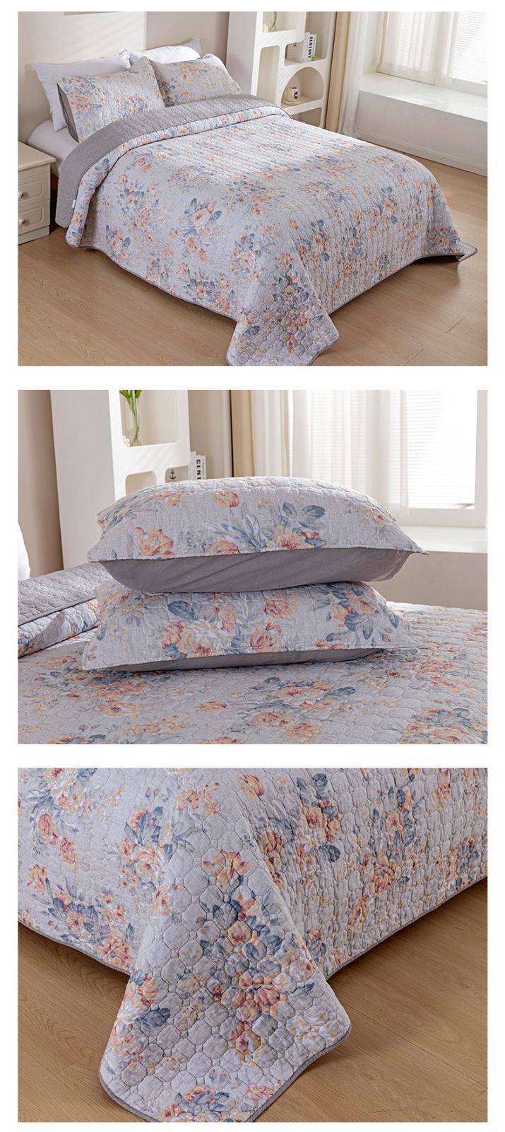 キルトベッドカバー3点セット綿マルチカバー キルティング 008