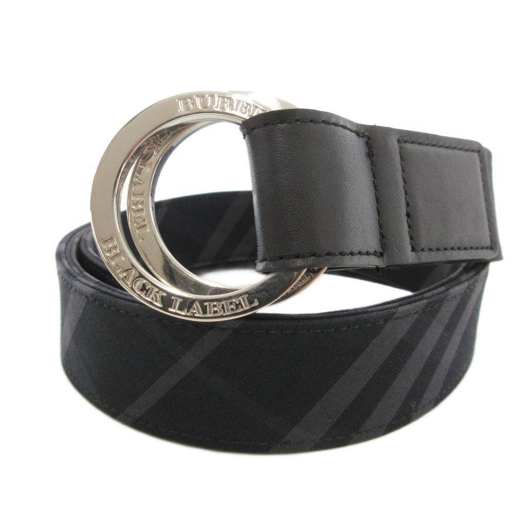 バーバリーブラックレーベル BURBERRY BLACK LABEL ダブルリング ベルト チェック ブラック グレー UO