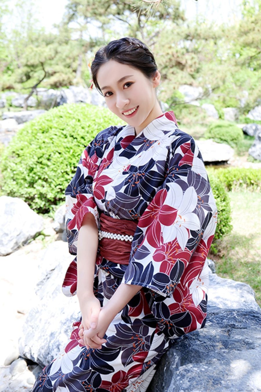 百合柄 二部式 浴衣 3点セット 浴衣帯セット 花見 花火大会 夏