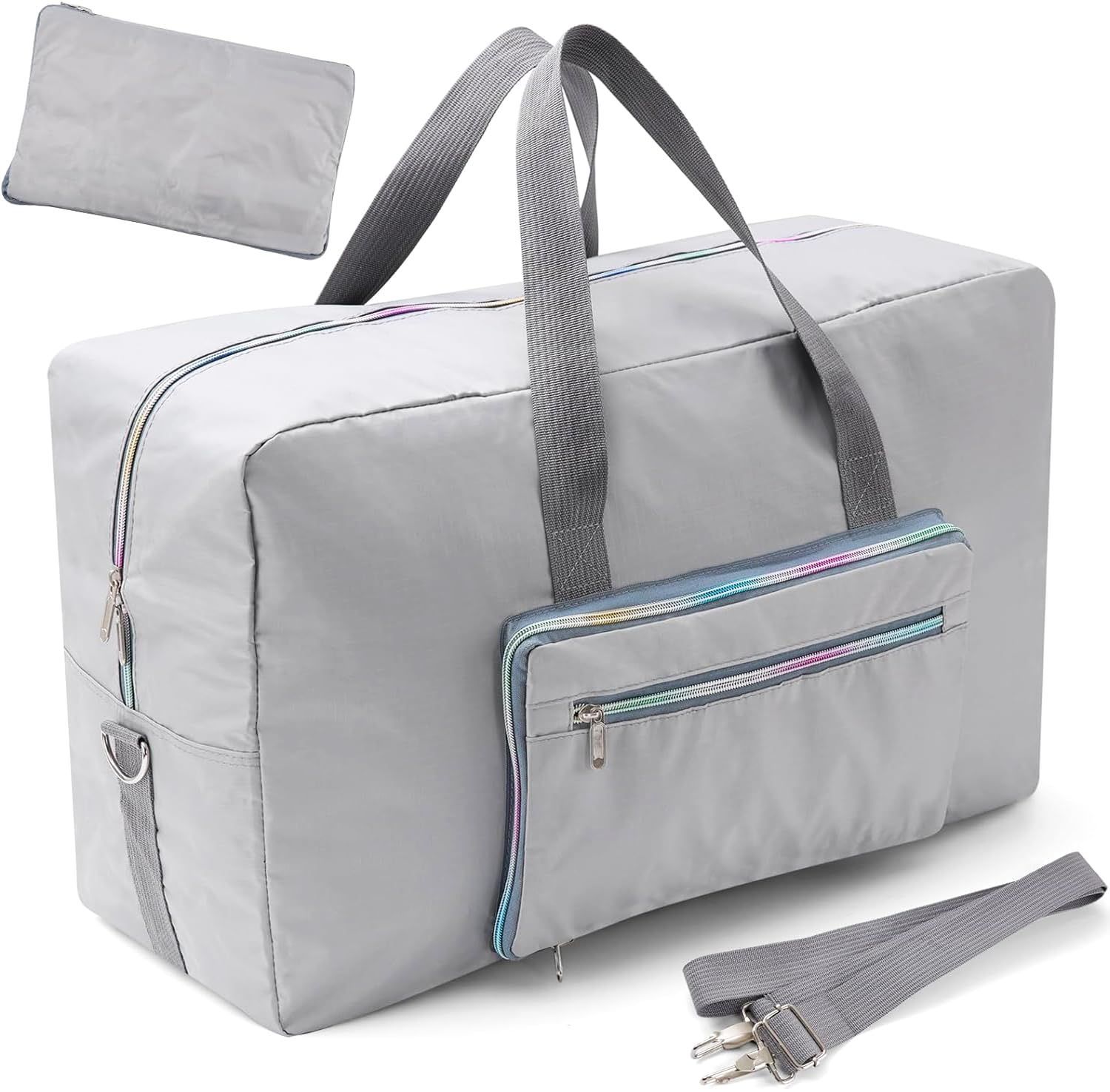 Color ライトグレー Leweet ボストンバッグ 大容量 旅行バッグ 折りたたみ ボストンバッグ 50L 軽量 撥水 入院バッグ ボストンバッグ レディース 旅行カバン 大容量 靴収納旅行バッグ スーツケース固定|機内持ち込み|修学旅行１泊 ２泊