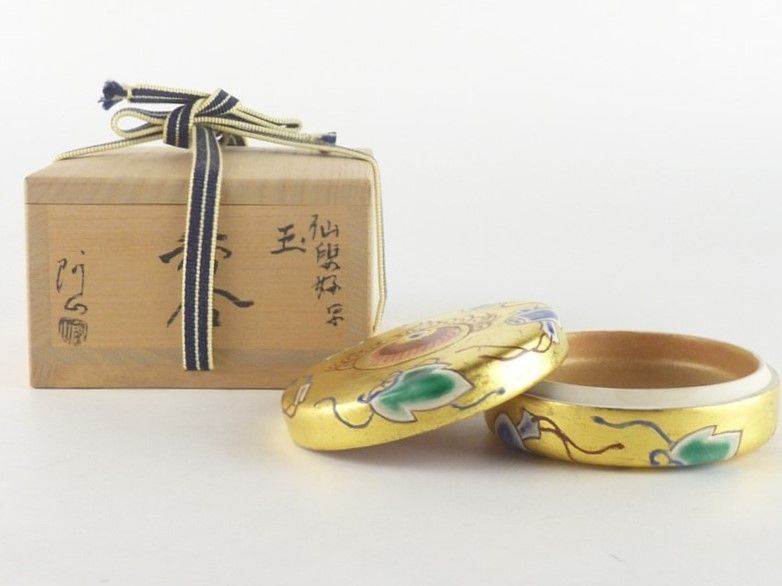 清宮】通次阿山「仙叟好写 玉 香合」共箱 幅 約8.5㎝ 高さ 約3