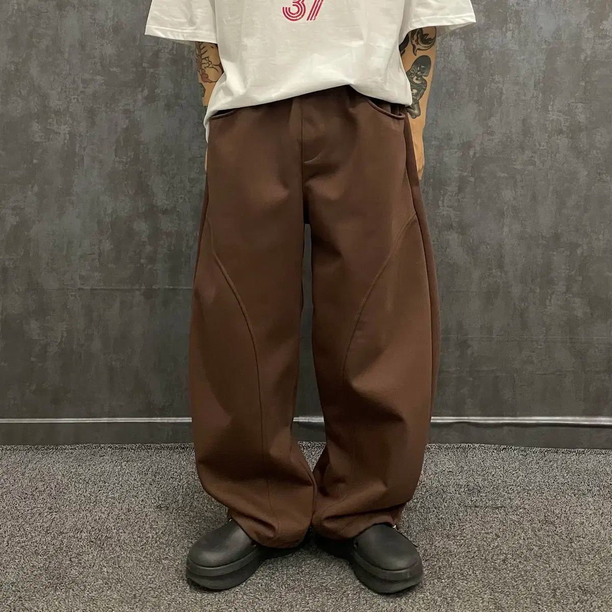 プロショップ 3 カーブ スリット イ ジュンジ 合流 ゴム ワイドパンツ