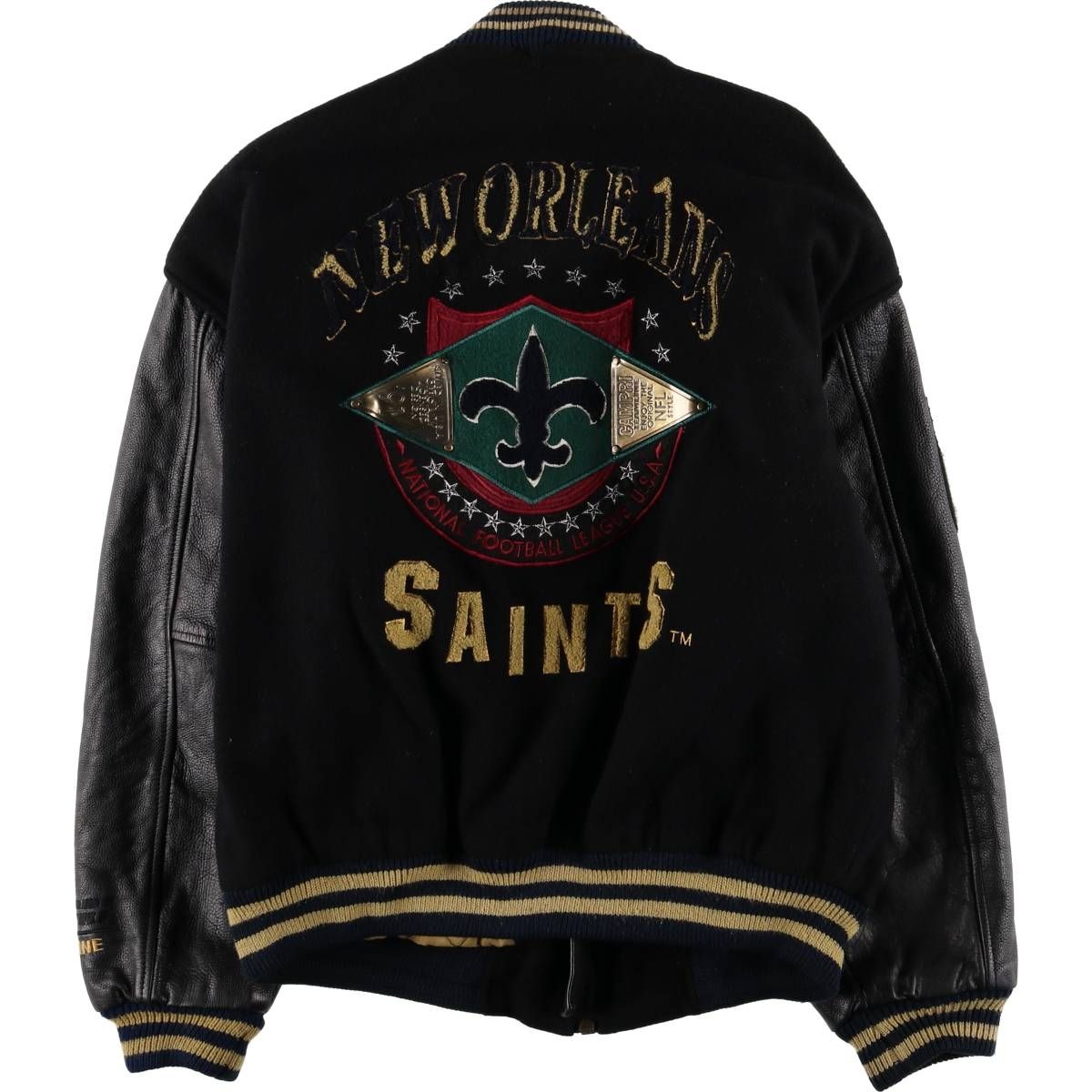 古着 80年代 NFL NEW ORLEANS SAINTS ニューオーリンズセインツ 中綿入り 袖革ウールスタジャン アワードジャケット eaa585685