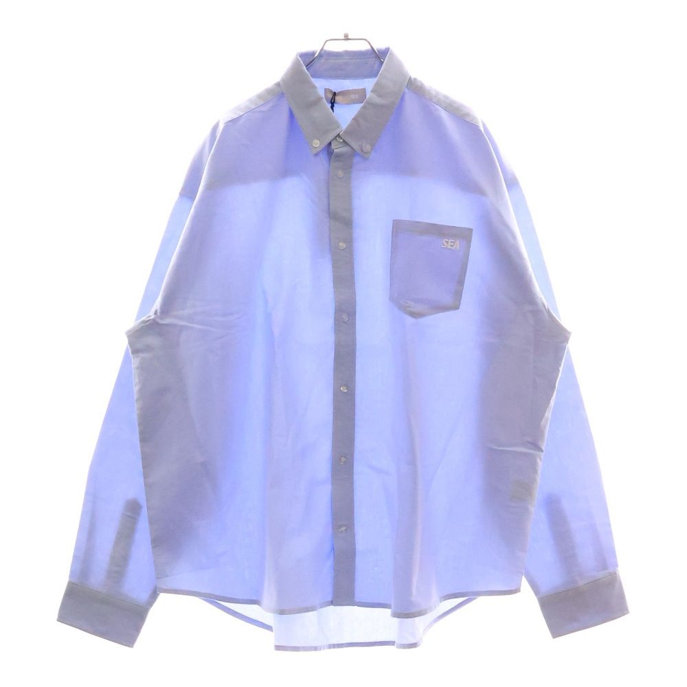 WIND AND SEA ウィンダンシー SEA ESS OXFORD SHIRT ロゴ刺繍 オックスフォード 長袖シャツ ブルー WDS-O-ESS2-24-Q3-SH-01