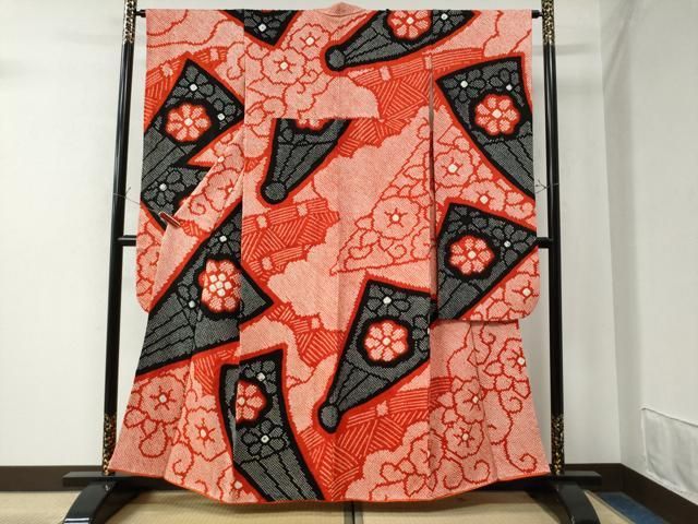 平和屋着物●豪華振袖 総絞り 雲取り扇面花唐草文 正絹 CAAW8439yc