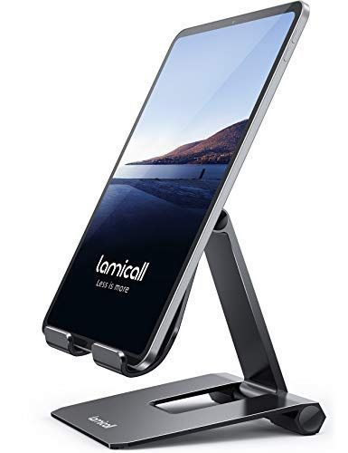 ブラック Lomicall 折り畳み式 タブレット スマホ 兼用 スタンド ホルダー 角度調整 iPad用 stand : アルミ 合金製 卓上 縦置き 横置き 置き台 固定 ゲーム YouTube 動画 テーブル デスク台 持ち運び 