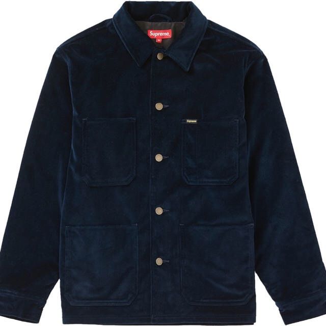 【R】　supreme Velvet Chore Coat Supreme】【美品】 Velvet Chore Coat Navy S - メルカリ