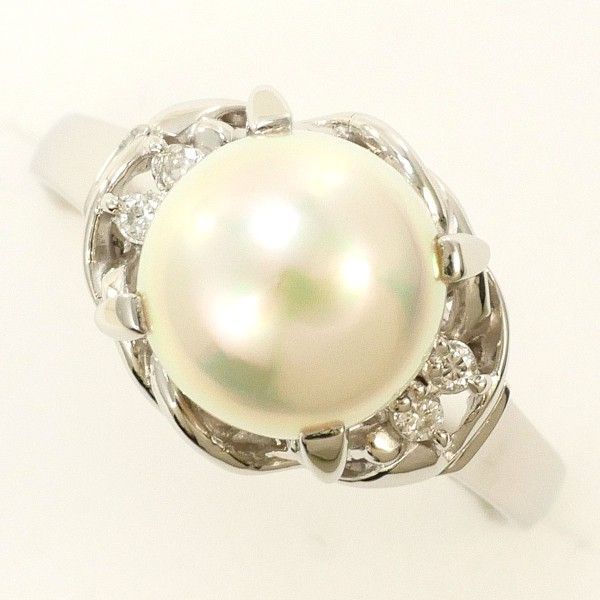 PT900 リング ring 指輪 9号 パール 真珠 約8mm ダイヤ 0.04 総重量約4.0g